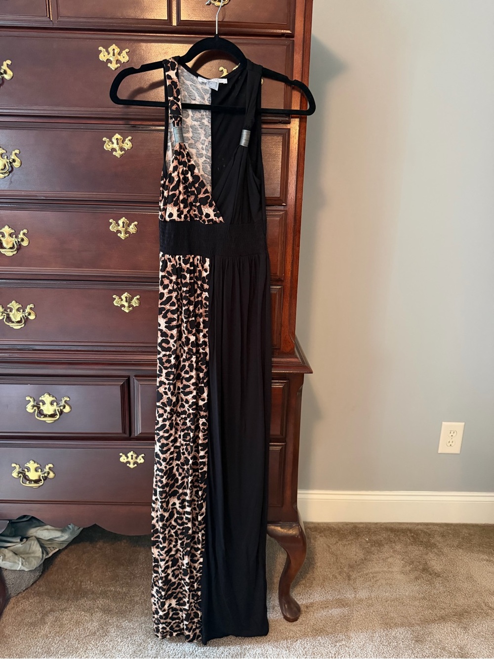 VENUS Black and Leopard-Panel Maxi Dress